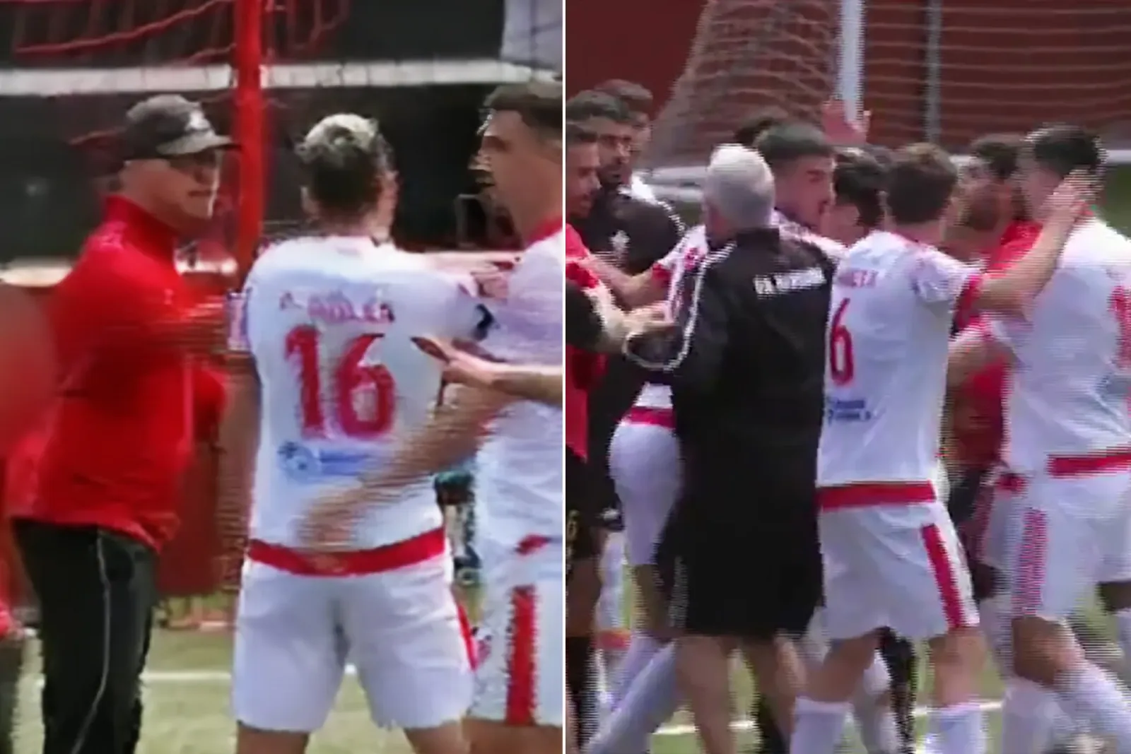فيديو : مشجع يقفز من المدرجات ليضرب لاعب الفريق المنافس